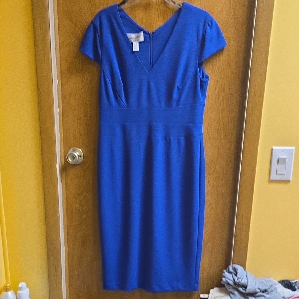 Donna Morgan Blue Sheath Dress with Flutter Cap Sleeves